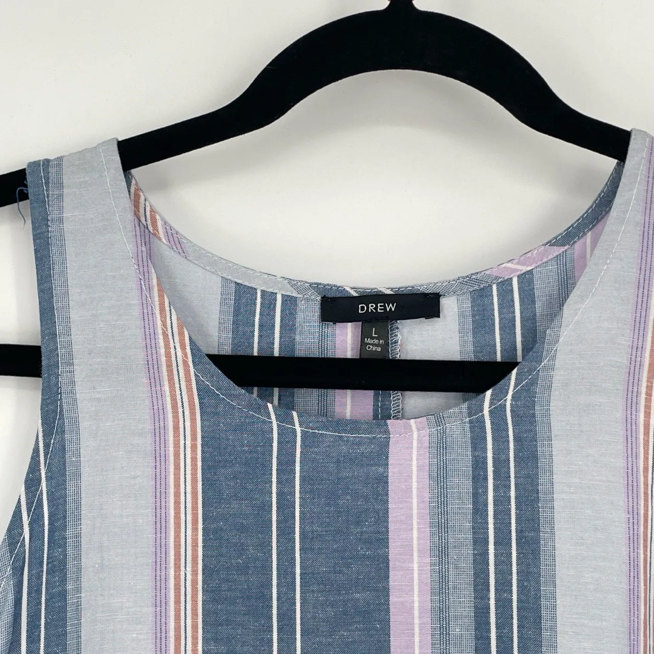 Drew Womens Sleeveless Natural Fabric Raw Hem Boho Striped‎ Tank Top Size Large - Image 6