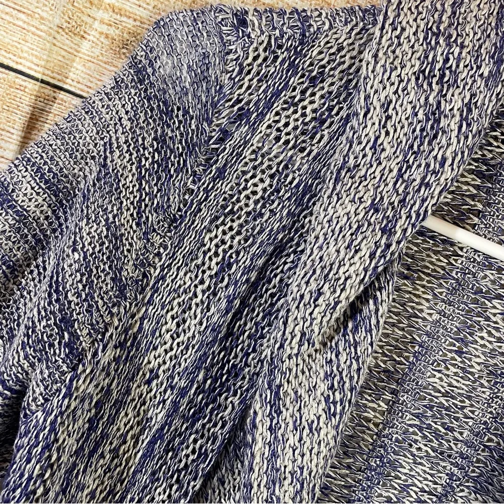 Nic + Zoe open knit drape long cardigan sweater women size Small blue/white - Image 3