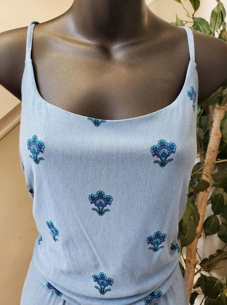 Cato Women's Blue Floral Rayon Square Neck Sleeveless Long Maxi Dress Size Large - Image 5