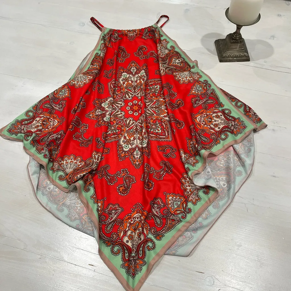 Zara‎ handkerchief tank top red and green size small - Image 4