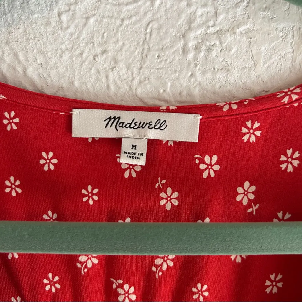Madewell Sophia Mini Dress in Bandana Flower Red Sz Medium Puff Sleeve - Image 3