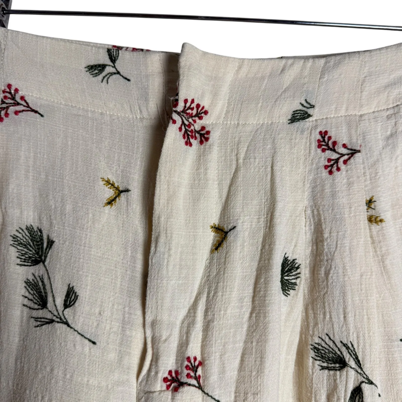 Kourt Sheri Cream Floral Embroidered High Waist Wide Leg Pants Size 2 - Image 7