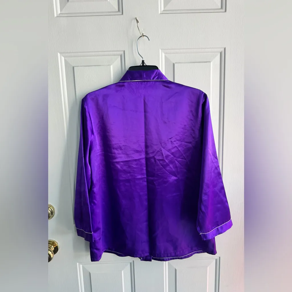 Vibrant Purple Satin Pajama Set 💜 Y2K Glam Sleepwear (M) Size M - Image 9