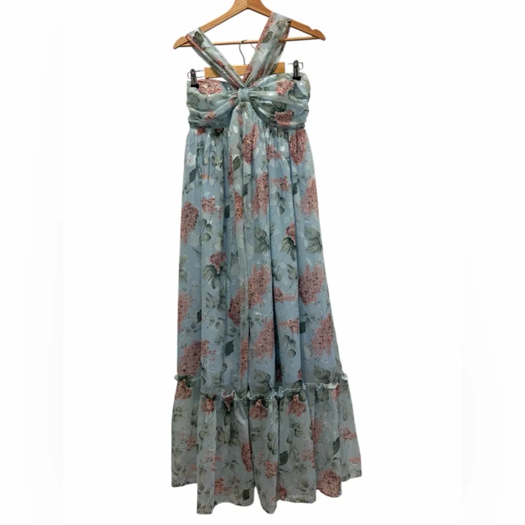 bigHit Ethereal Fairycore Halter Neck Floral Maxi Dress Small Whimsical Wedding Blue - Image 15