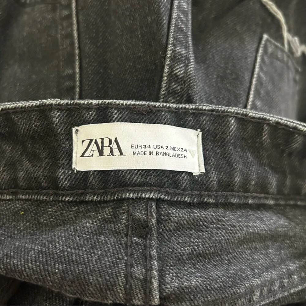 Zara 100% Cotton Black Raw Hem Fringe Denim Jean Shorts Size 2 - Image 4