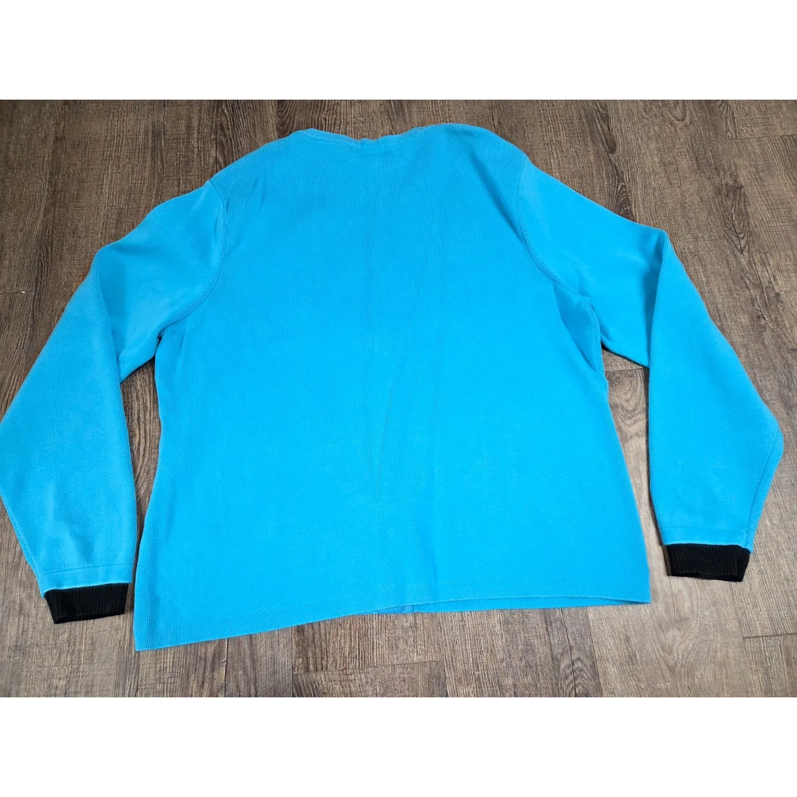 Foxcroft Bright Blue Black Thin Cardigan Sweater Button Front Size XL - Image 4