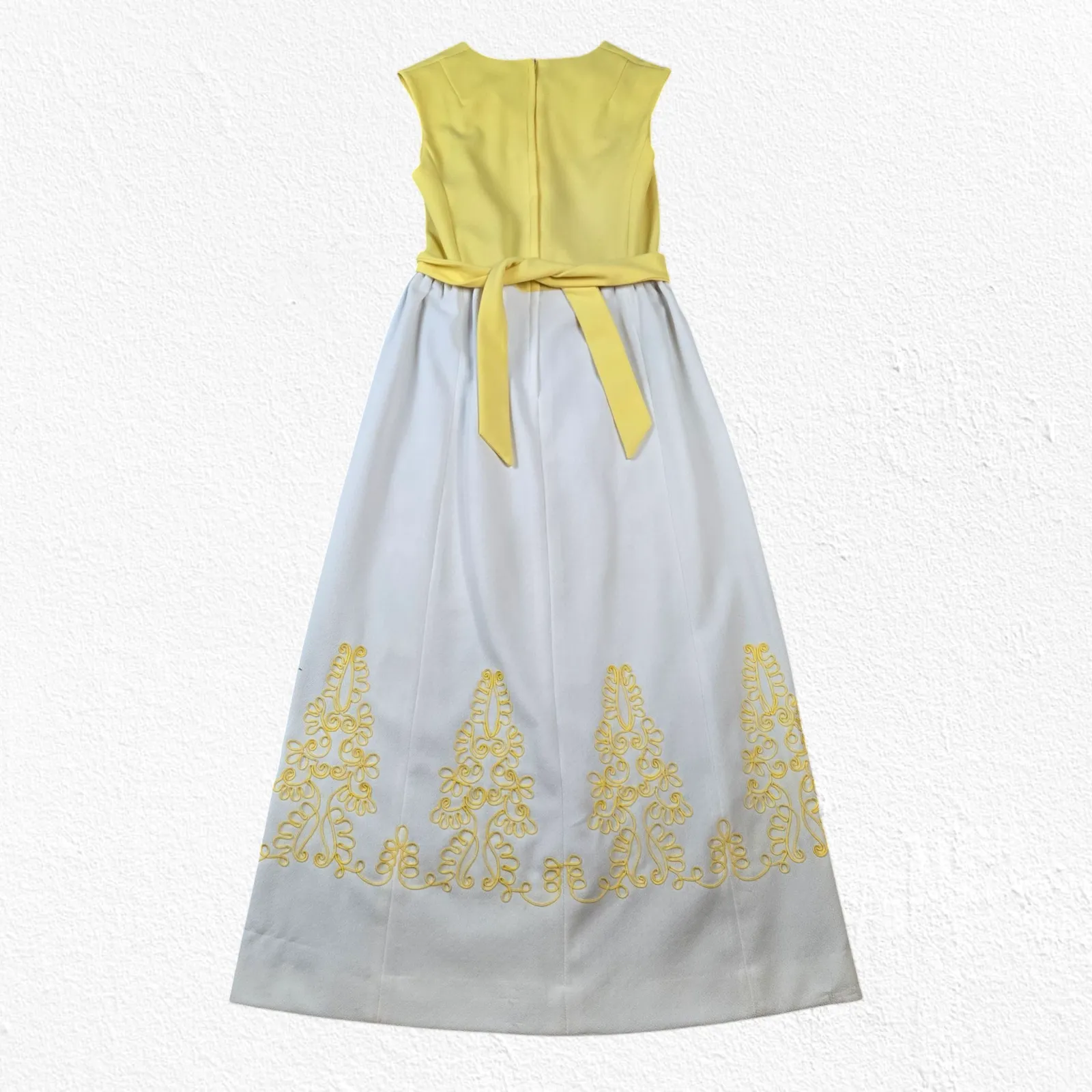 Vintage 1960s Edith Flagg Yellow Crimplene Maxi Dress Embroidered Vintage Size 8 - Image 14