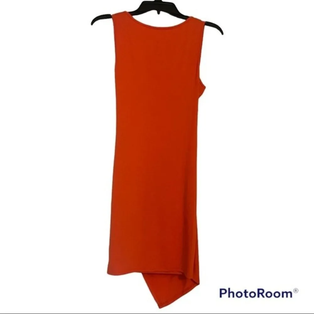 Orange Sleeveless Bodycon Asymmetrical Mini Dress Size Medium - Image 12