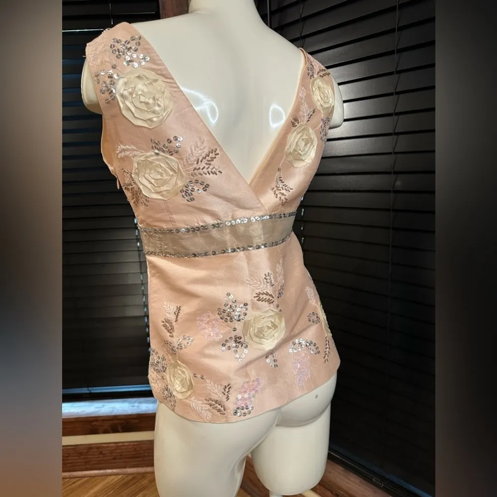 RARE~VINTAGE~ Empire Waist Light Pink Delicate Detailed Sequins And Rose Buds - Image 5