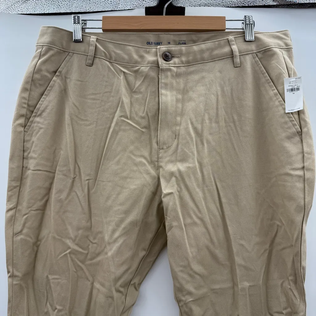 Old Navy NWT Flare Pants Women’s Size 16‎ Tan High Rise Adjustable Waist Casual - Image 2