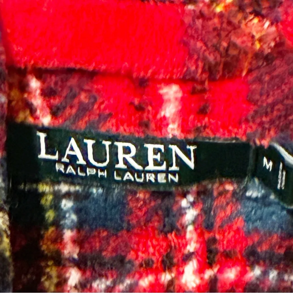 Lauren Ralph Lauren Red Green Plaid Christmas Belted Fleece Robe Size Medium - Image 3