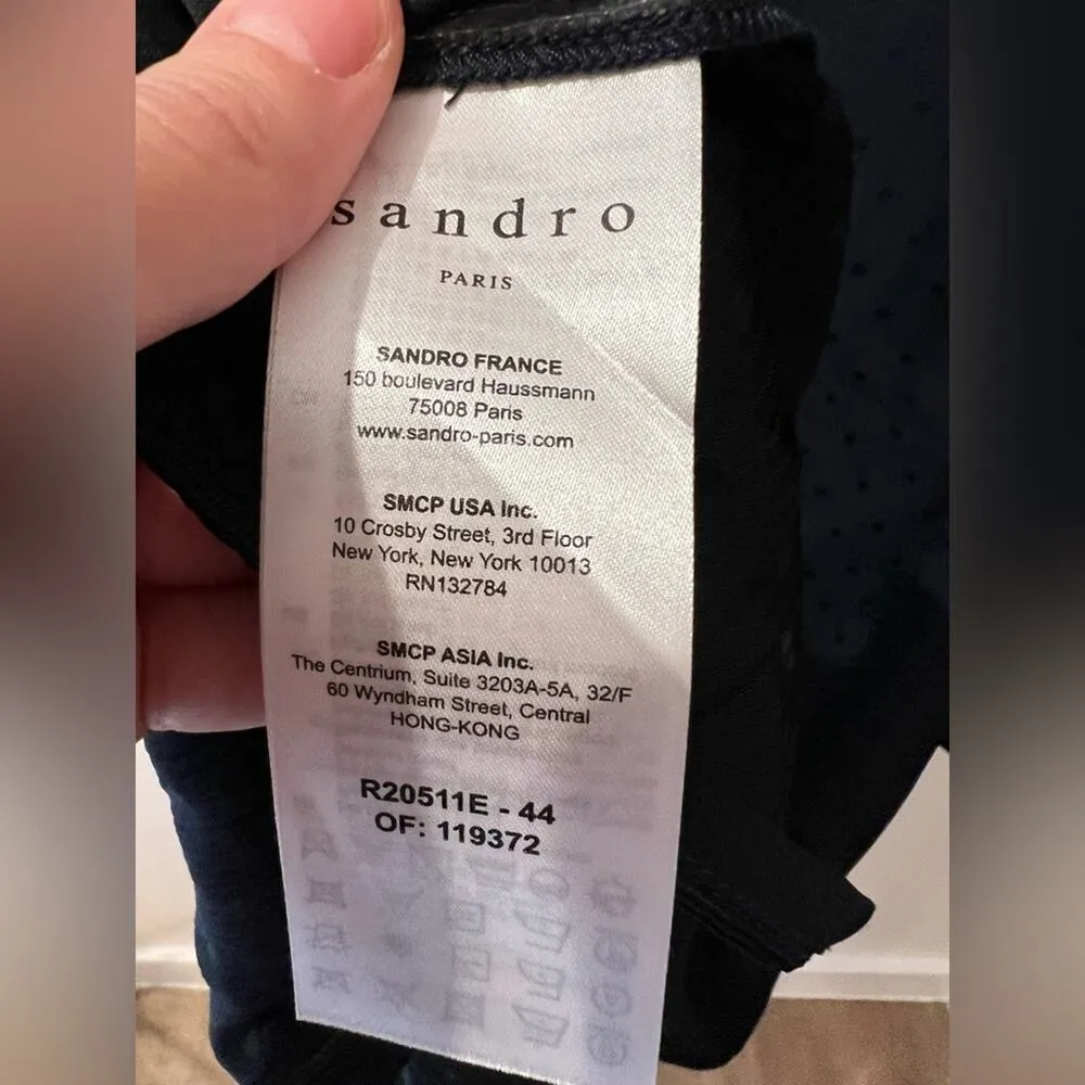 Sandro Paris Navy Blue Asymmetrical Polka Dot Long Sleeve Shirt Dress Size M - Image 10