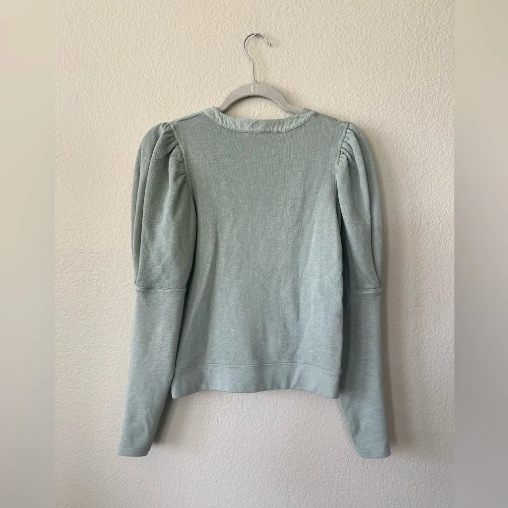 Ulla Johnson Jude Puff Sleeve Sweatshirt in Blue Green Women's Size P - Image 3