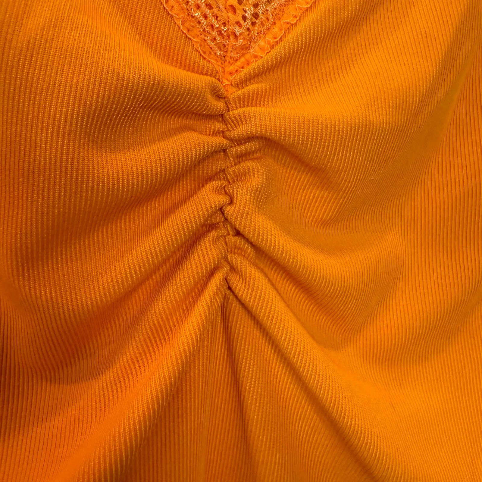 Shein Curve Orange Top 2XL Y2K Lettuce Hem Ruched Stretch Plus Casual Neon - Image 2