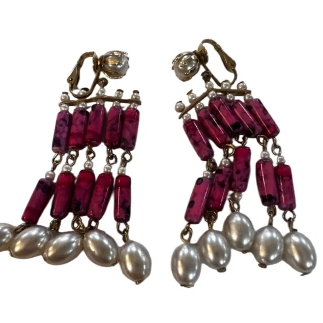 Vintage Pink and Pearl Dangle Earrings - Image 9