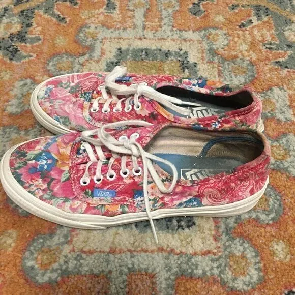 VANS Red Blue Floral Canvas Low Sneakers Shoes Unisex Women's 7 Men's 5.5 - Image 4