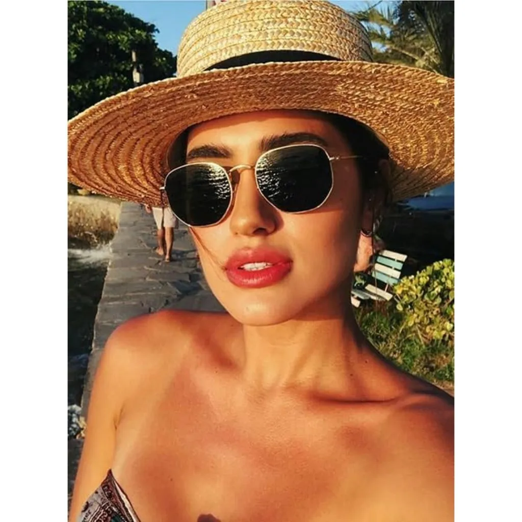 Unisex Silver/Grey Trendy Square Hexagonal Mirrored Sun Glasses UV Protection Black - Image 2