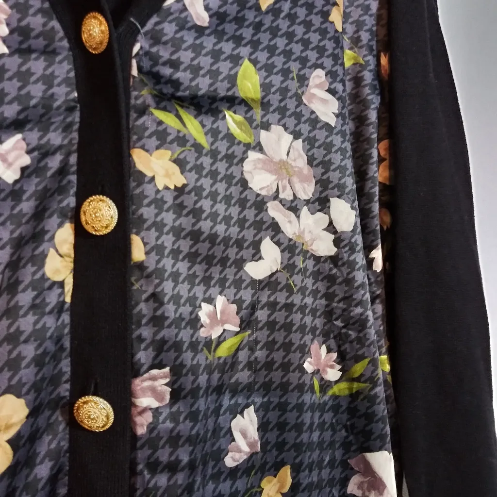 Isaac Mizrahi Estate Mixed Media Satin Front Cardigan Sweater Size M Black Size M - Image 5