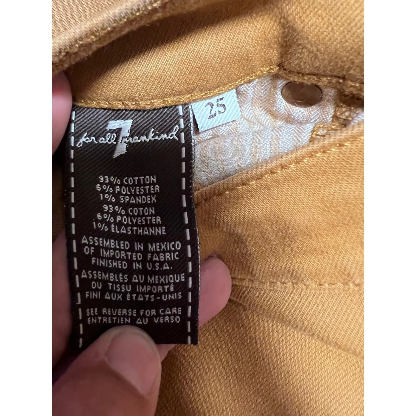 7 For All Mankind 7FAMK The Skinny Mustard Yellow Jeans Womens Size 25 Funky Fun - Image 3