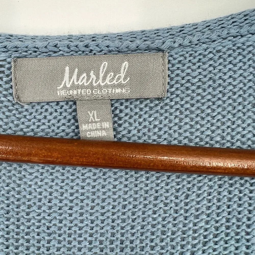 Marled Reunited Clothing light blue Chill palm tree knit pullover sweater sz XL - Image 7