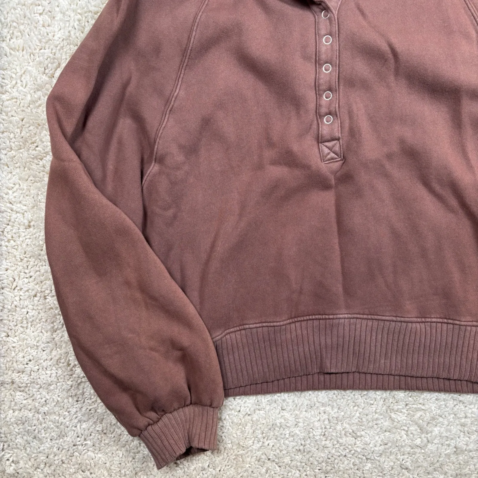 Aerie Oversized Collared Sweatshirt Pullover Brown Ribbed Cuffs Size XL - Image 5