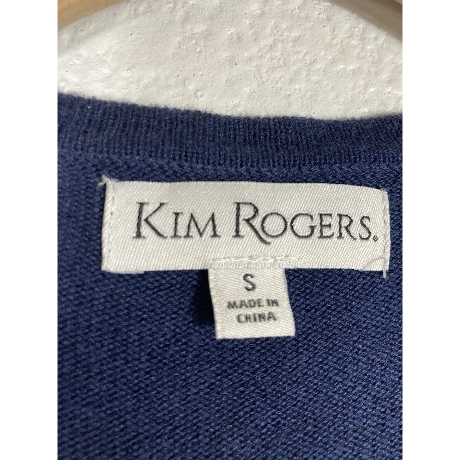Kim Rogers Cardigan S Open Front Womens Navy Blue Sweater Green Trim Grommets - Image 7