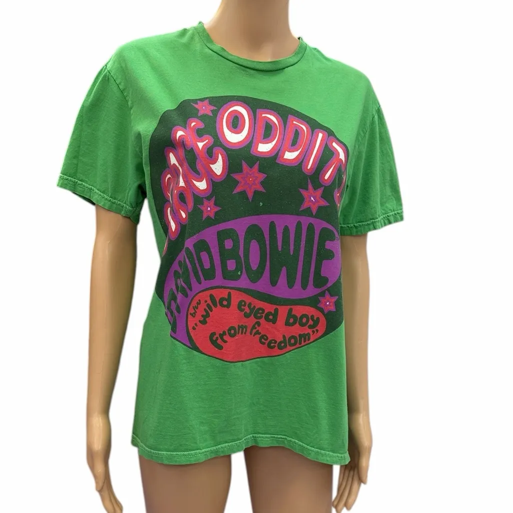 David Bowie Space Oddity Wild Eyed Boy From Freedom Graphic Tee Medium Green - Image 3