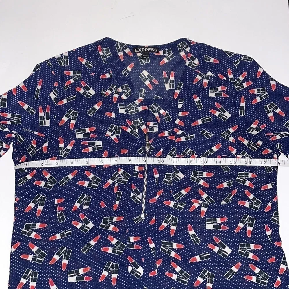 ‎Express Navy Lipstick Design Zip Up Blouse… - Image 5