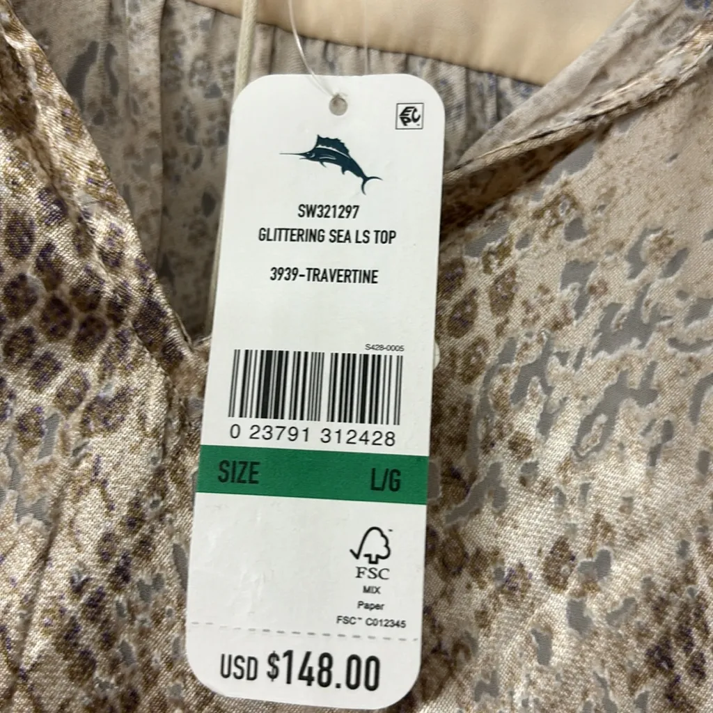 Tommy Bahama Glittering Sea Woven Split V-Neck Tassel Ties Long Sleeve B… - Image 4