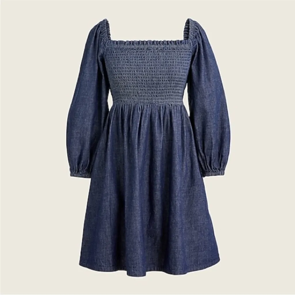 NWT J.Crew Blue Chambray Smocked Puff Sleeve Dress Medium - Image 5