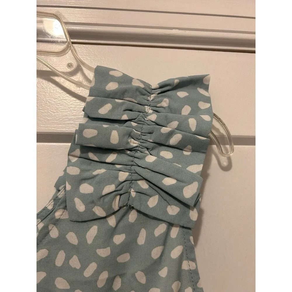 Entro Sleeveless Tank Top Ruffle Shoulders Size Large Mint Ivory Dot Pattern - Image 5