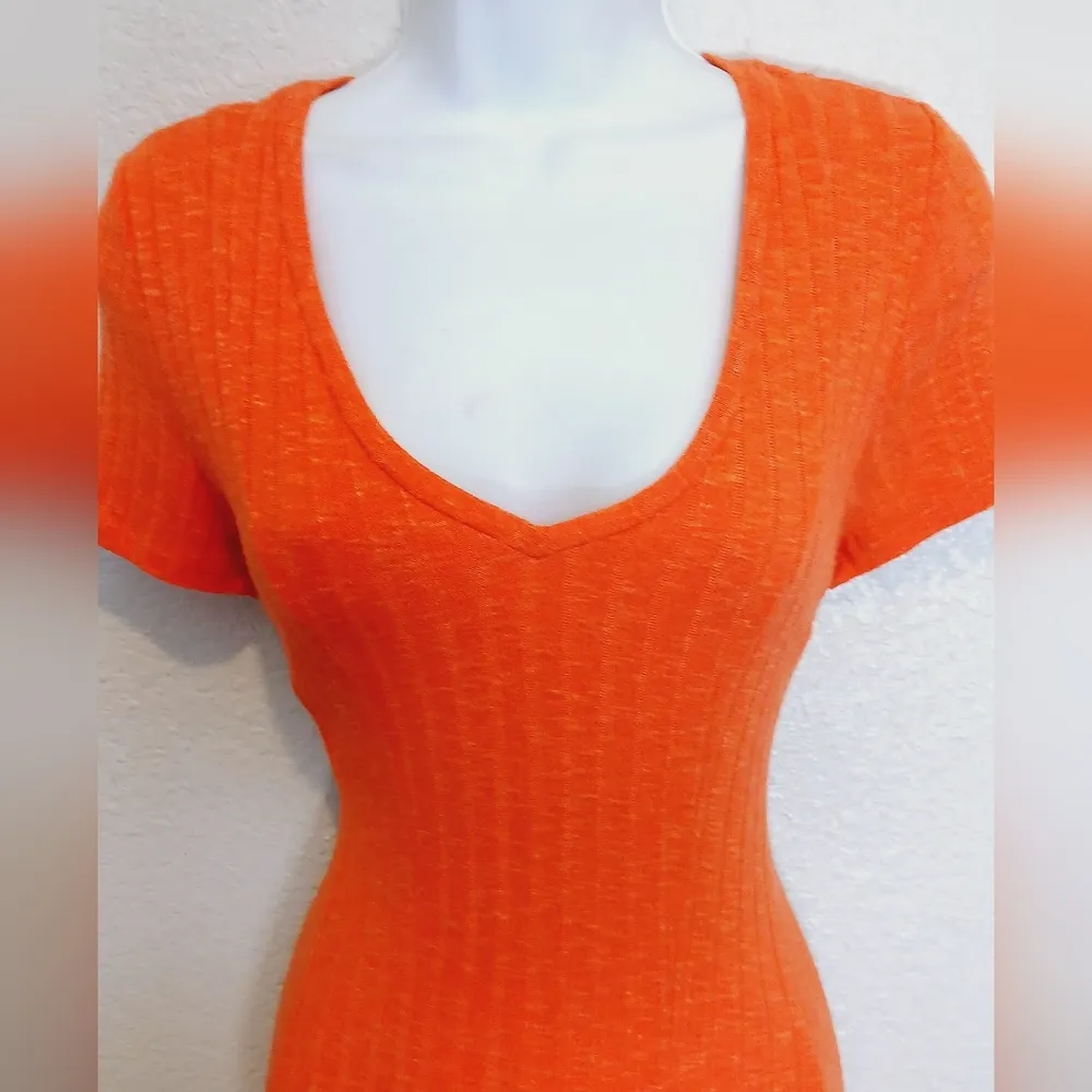 Anthropologie × Dolan Left Coast Ribbed Fit & Flare Dress in Tangerine Size S Orange - Image 7