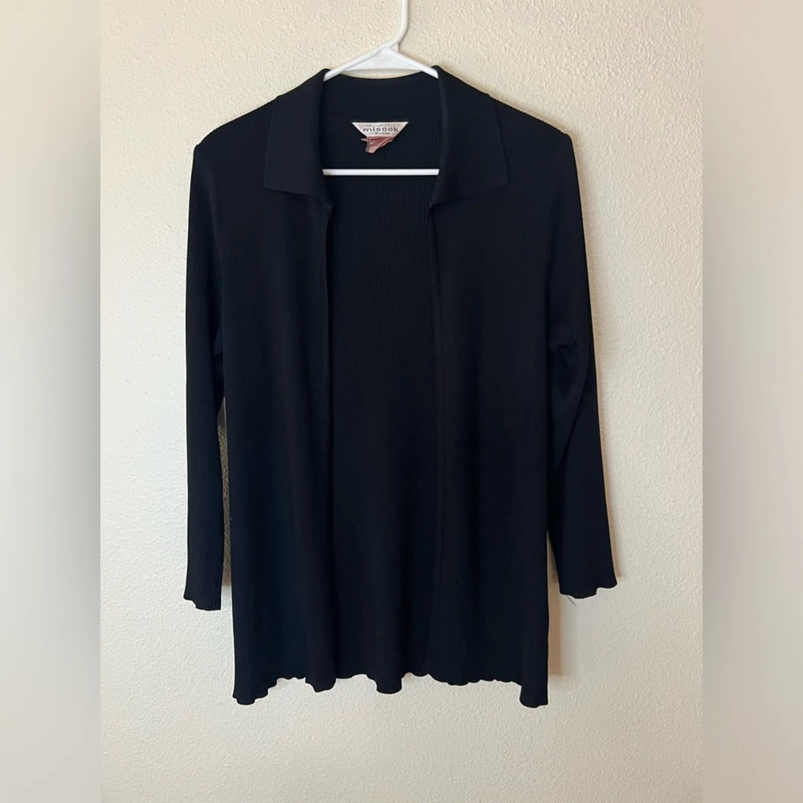 Exclusively Misook black ribbed collared open cardigan sweater XL petite - Image 7