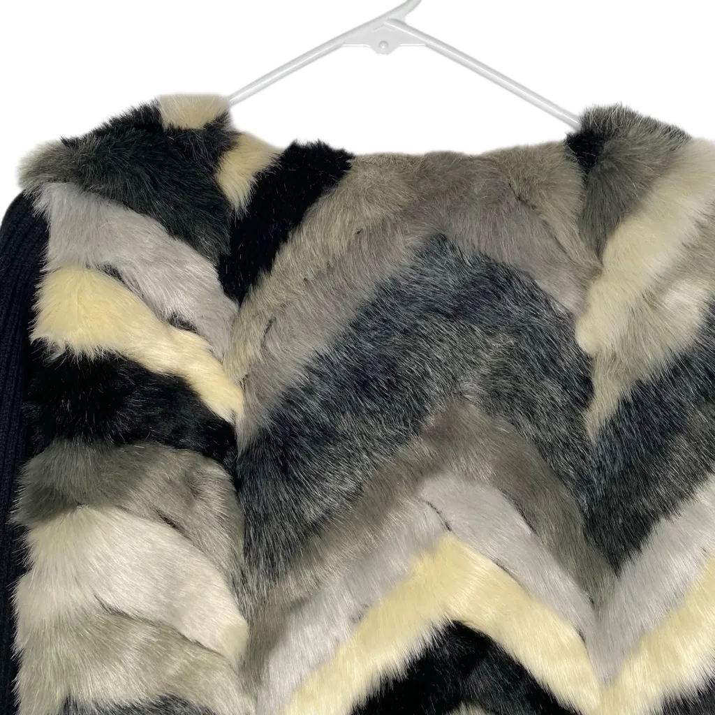 Cliche Faux Fur Black Sleeve Sweater Jacket size XL Gray Cream size XL - Image 6