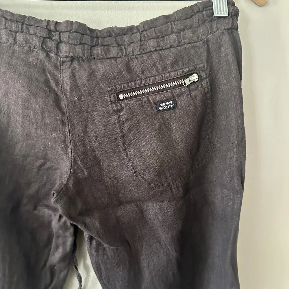 Miss Sixty Brown Linen Joggers Y2K Size 25 - Image 5