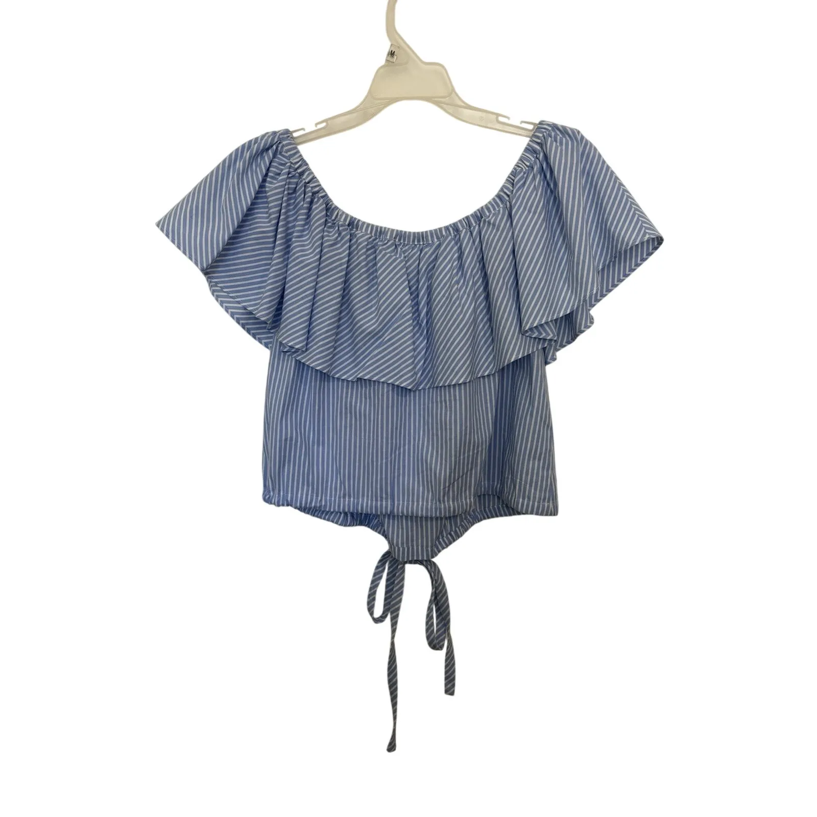 Jill Stuart Blue Striped Off-the-shoulder Cropped Ruffle Top Size 8 Preppy Beach - Image 2