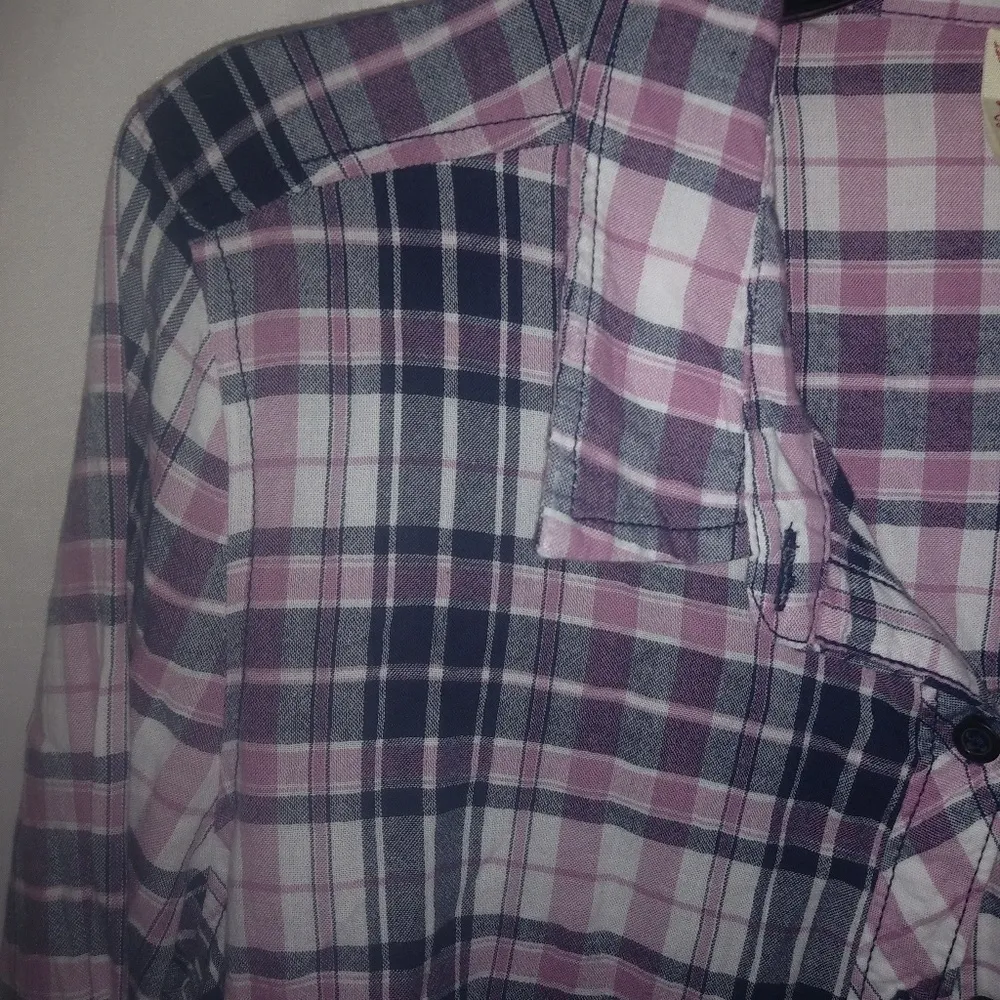 FG L Plaid Cotton Pink Purple Shirt Top - Image 3