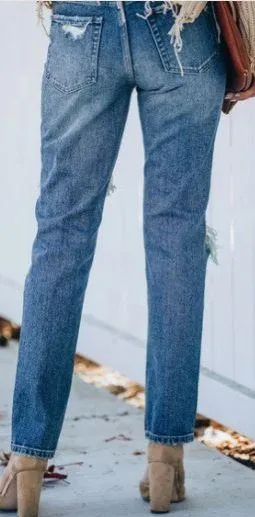 Destroyed Boyfriend Denim Jeans - Image 2