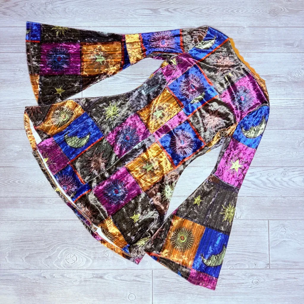 Celestial velvet long belle sleeve midi dress sun moon stars small witchy Blue - Image 5