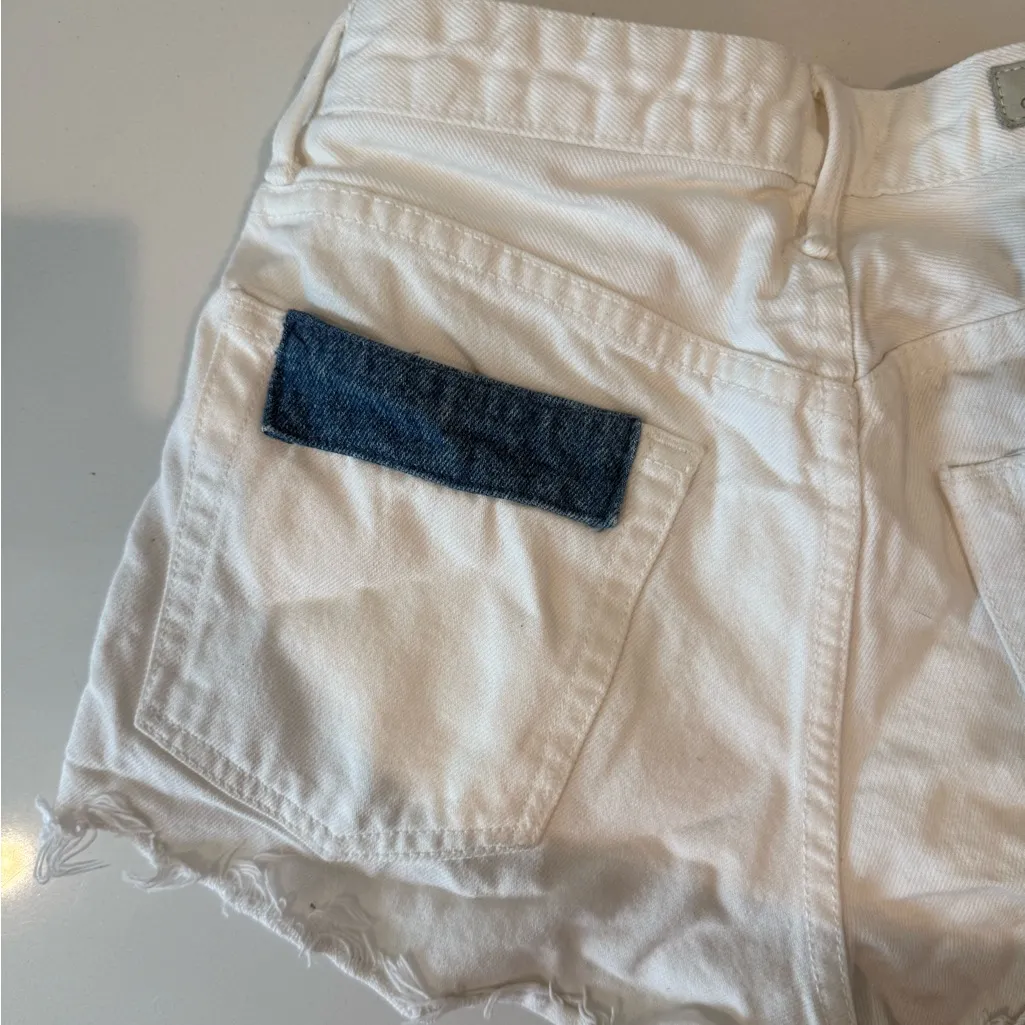 GRLFRND Denim Cindy White Blue Patchwork Distressed Jean Cutoff Shorts Size 25 - Image 11