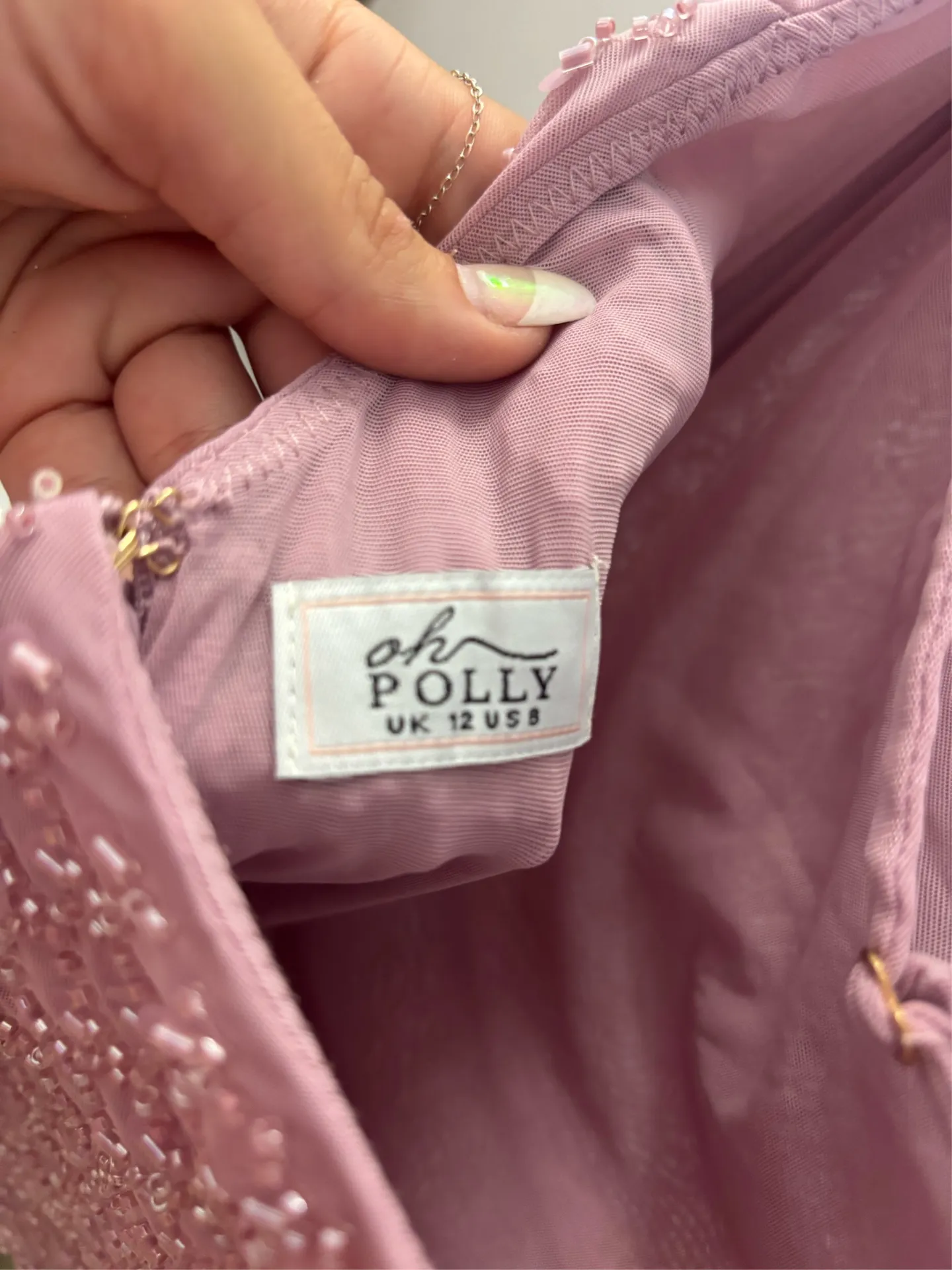 Oh Polly: Embellished Ruffled Cowl-Neck Bandeau Mini Dress in Mauve - Image 5