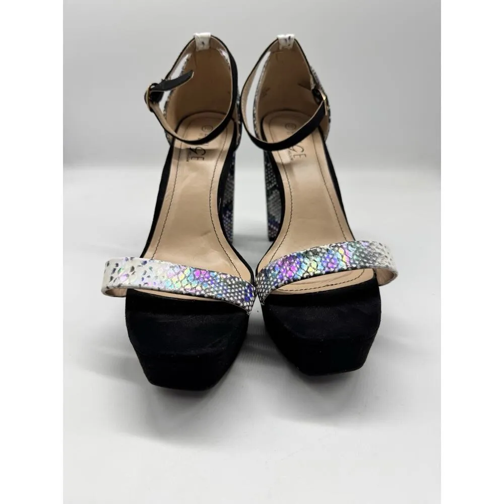 Rouge Helium Holographic Snakeskin Chunky High Heel Square Toe Sandals Sz 11 NEW - Image 3