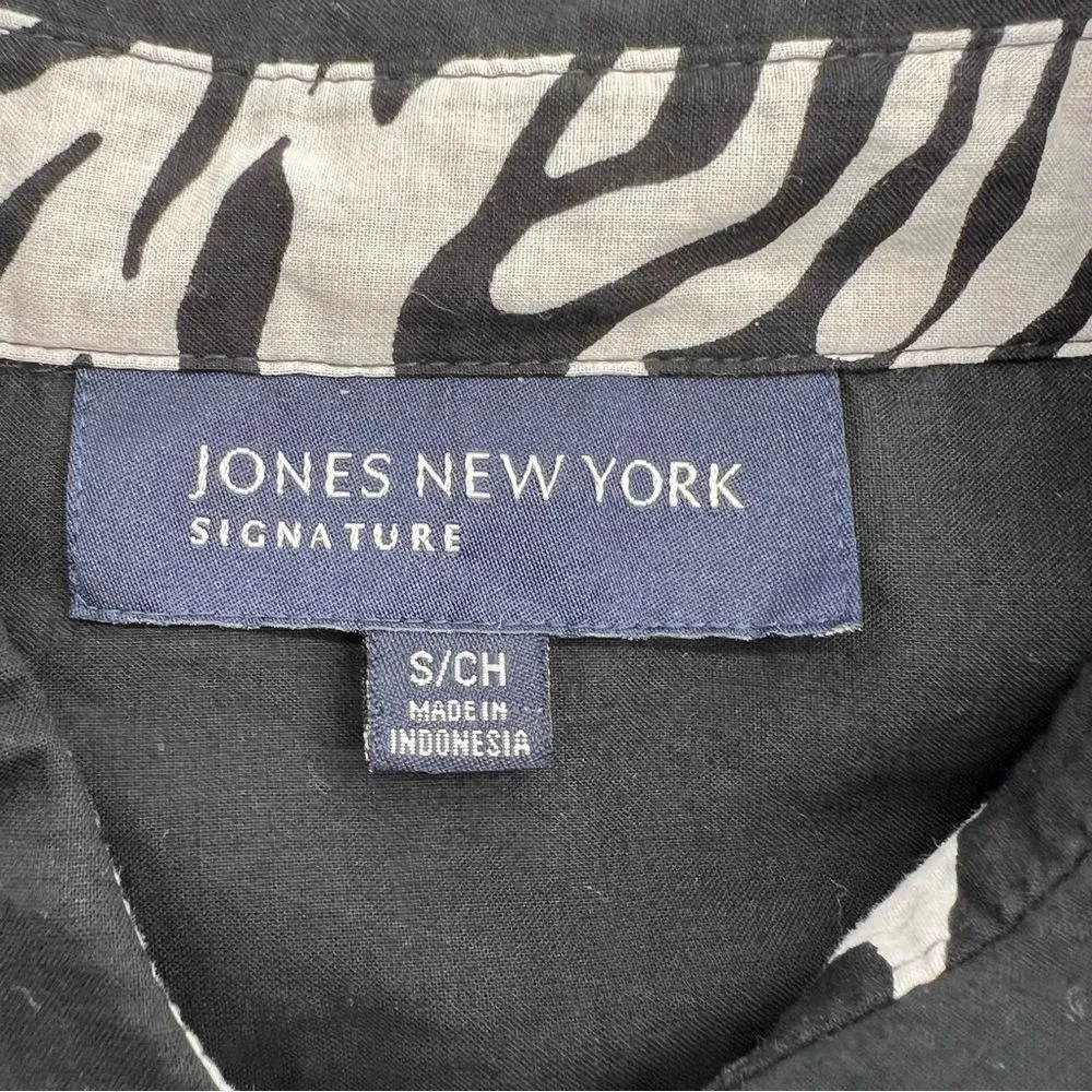 Jones of New York Signature Black Cotton Blouse w/Zebra Print Under the Collar-S - Image 11