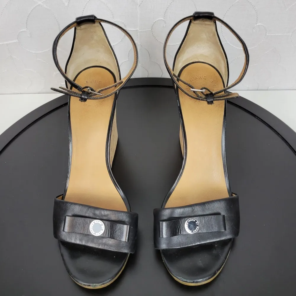 Marc by Marc Jacobs Logo Disc Womens Sandals Size 9 Black Cork Leather Wedge - Image 10