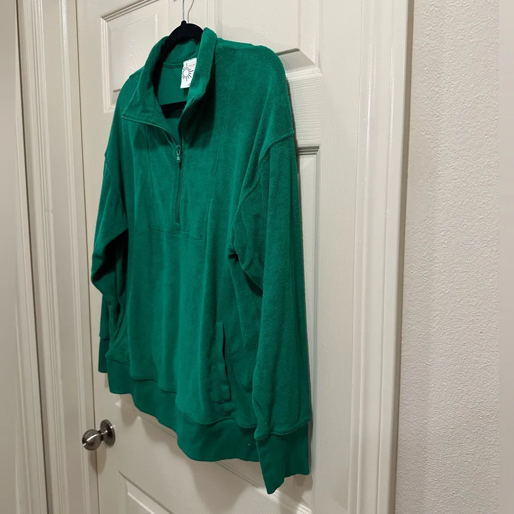 Offline by Aerie quarter zip pullover green terry cloth size medium - Image 2