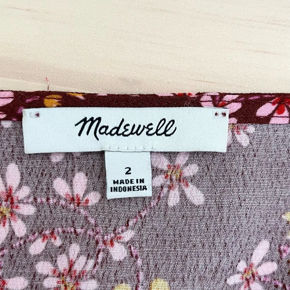Madewell Tie-Sleeve Wrap‎ Top in Maroon Floral Butterfly Sanctuary Print, Size 2 - Image 4