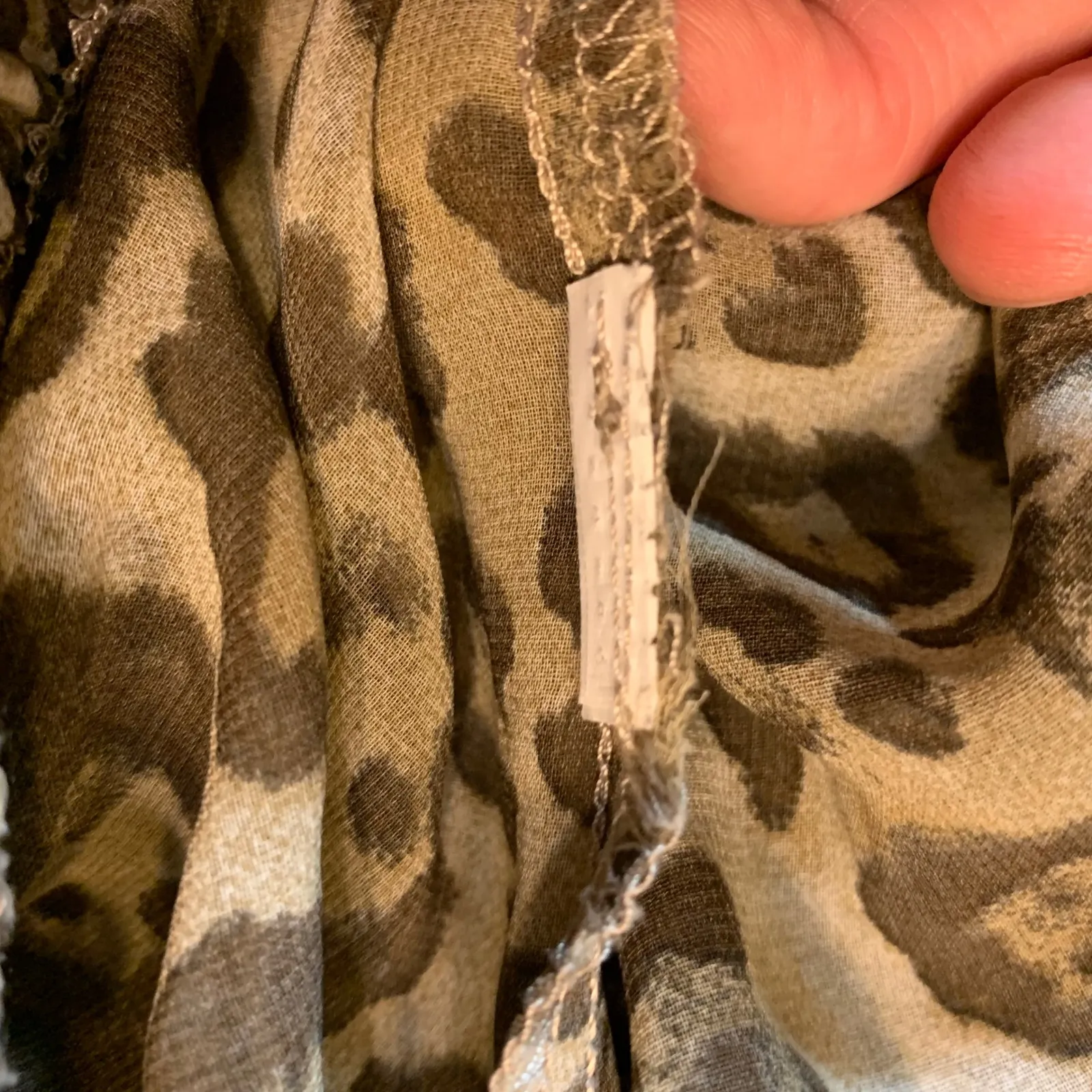 Zara Basic Leopard Print Ruffle Blouse Smocked Hem Long Sleeve Top‎ Small Sheer Tan - Image 7