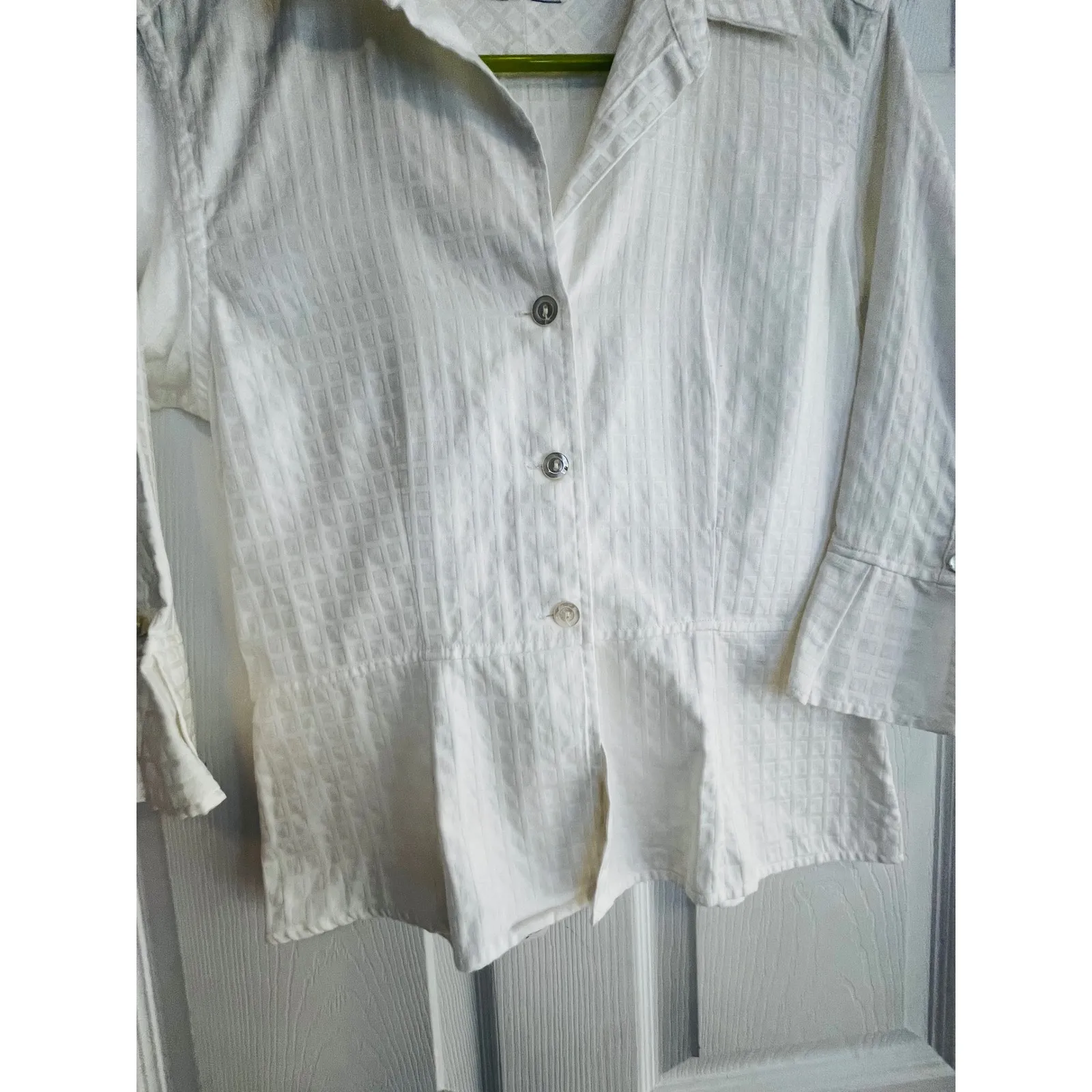 Jill McGowan White Textured 3/4 Sleeve Peplum Button Down Shirt Top Women XS - Image 9