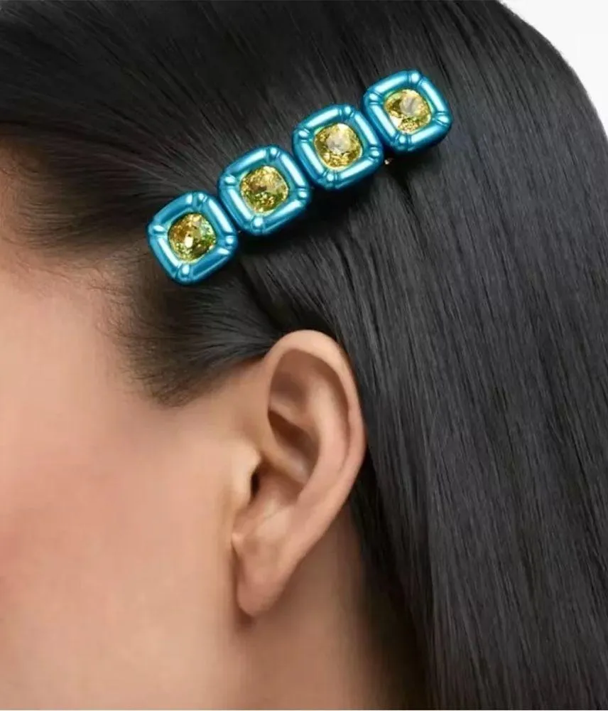 Swarovski Dulcis Cushion Cut Blue & Yellow Crystal Hair Pin Barrette NIB 5617239 - Image 4