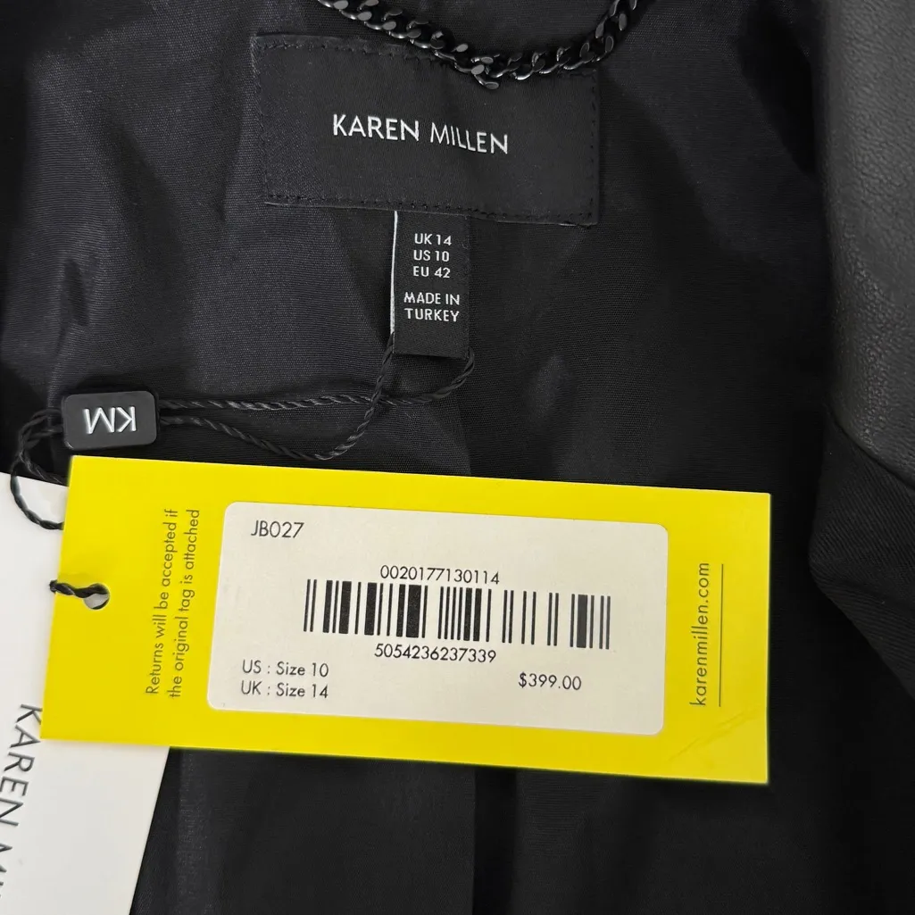 Karen Millen Black Leather Lapel Tuxedo Blazer Jacket - Image 6